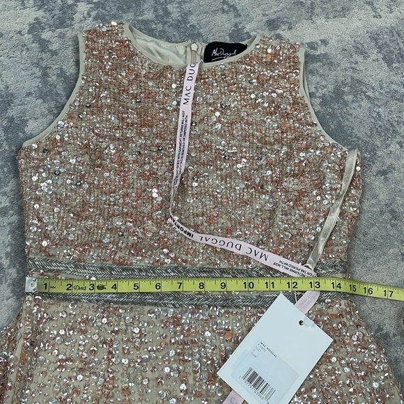 NWT Mac Duggal Nude Sequin Beaded Lace Midi Dress Sleeveless Prom Wedding Sz 8 - Picture 11 of 12